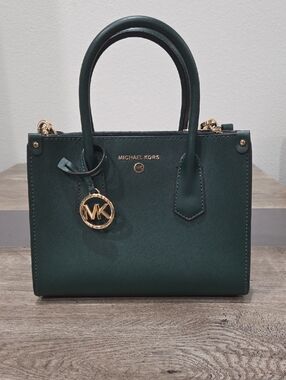Michael Kors Dark Green Saffiano Leather Satchel with Gold Hardware
